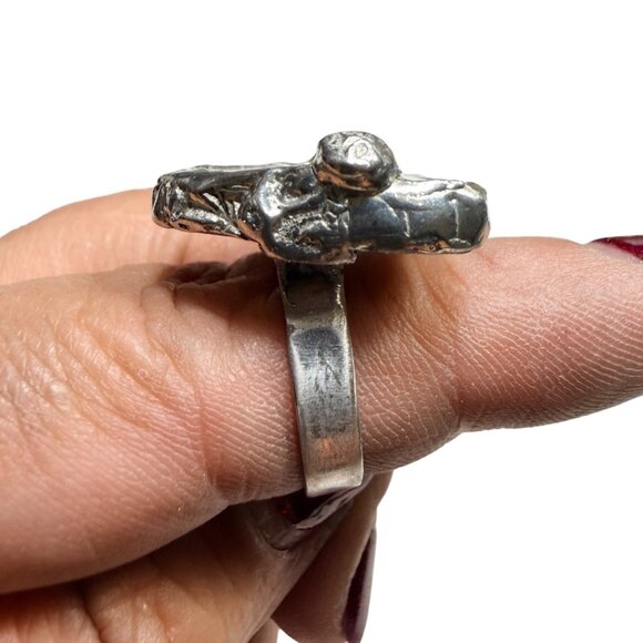 Broken China Ring With Upcycled Silver Spoon Band & Vintage Floral Design Sz 7.5 - Picture 7 of 10